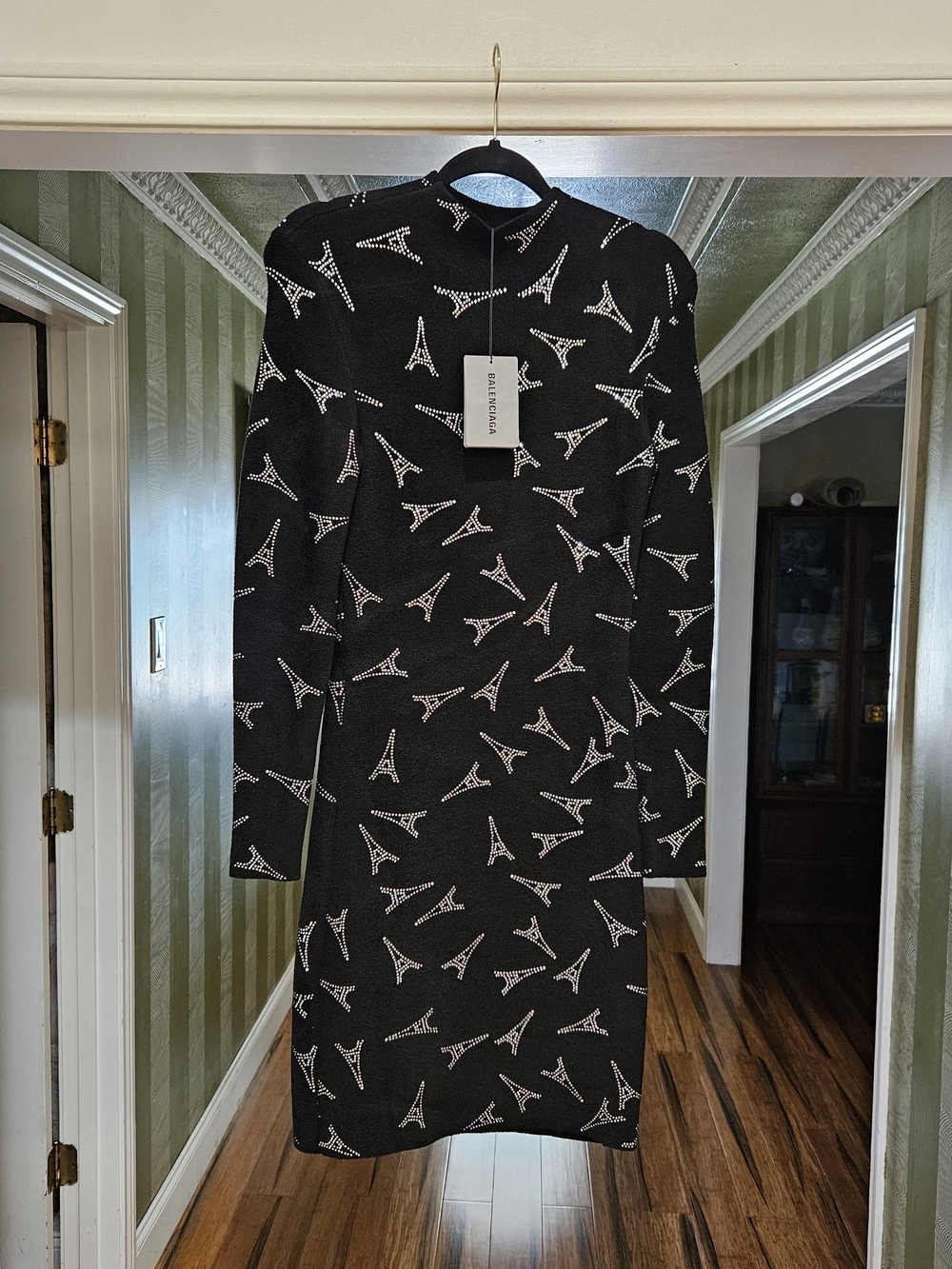 Balenciaga Black Eiffel Tower Print WITH CRYSTALS Dress size M